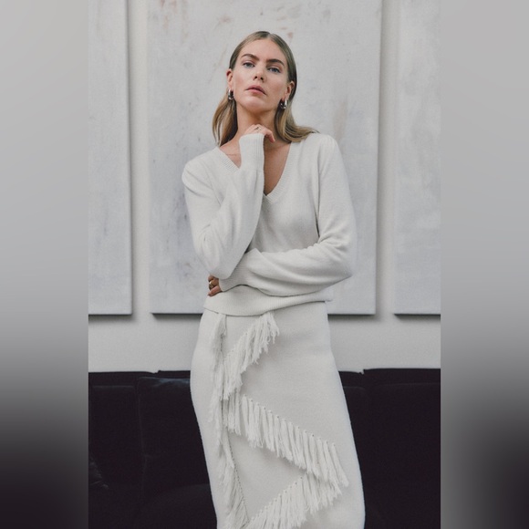 Derek Lam 10 Crosby Peninia 100% CASHMERE v-neck sweater top jumper white grey S - Picture 2 of 10